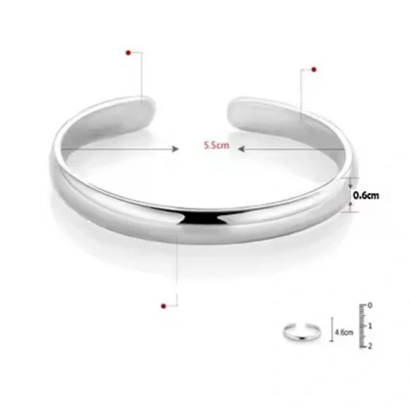 925 Sterling Silver Cuff Woman Bracelet Polishing Silver Bangle Bracelet - Picture 3 of 4